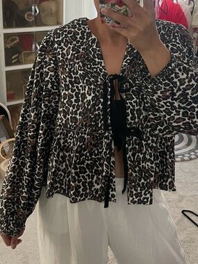 FREE PEOPLE Leopard Print Tie-Front Peplum Blouse- tags attached!